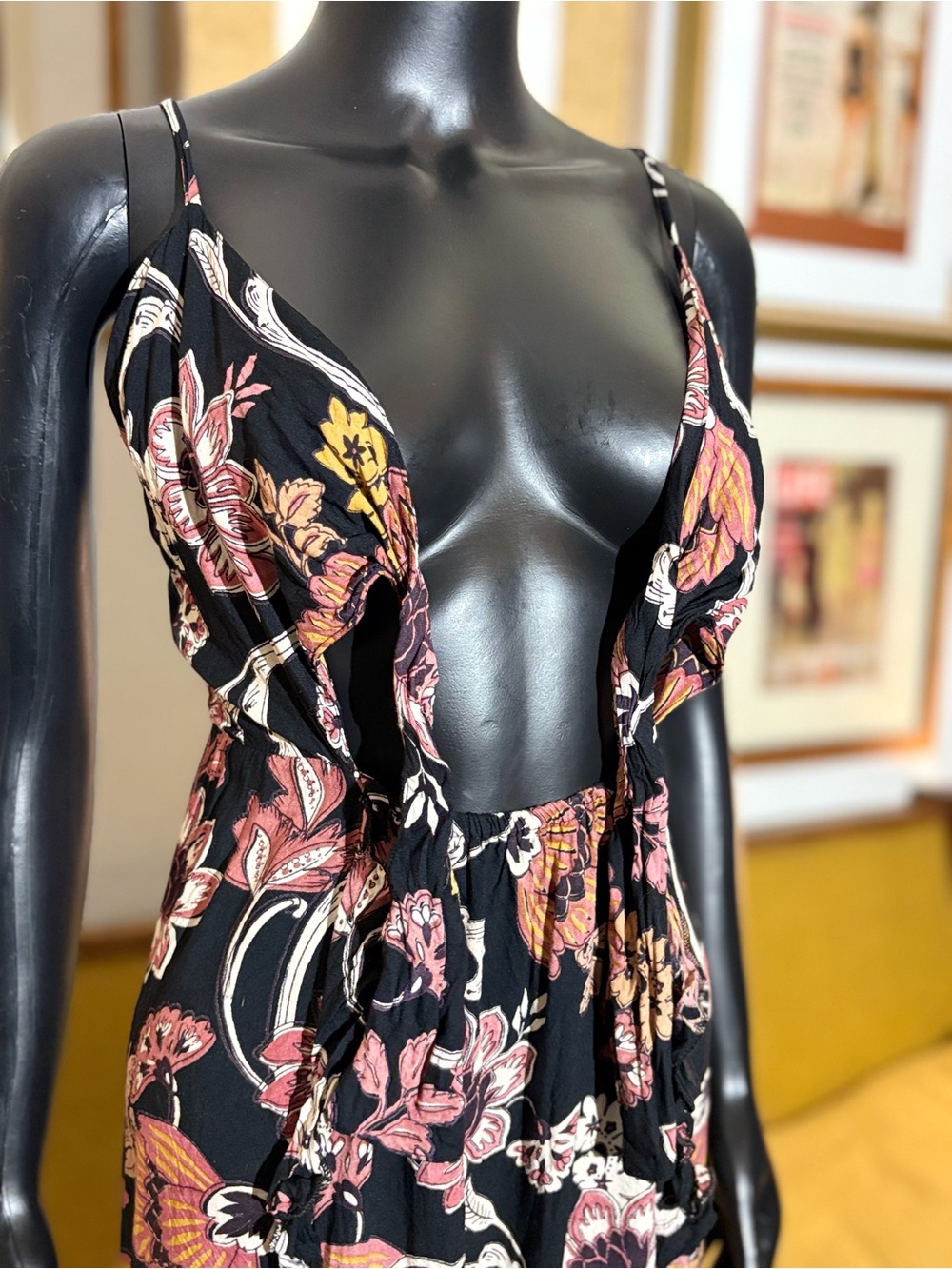 Angie Boho Floral Tie-Front Maxi Dress - Size Large - Picture 3 of 9